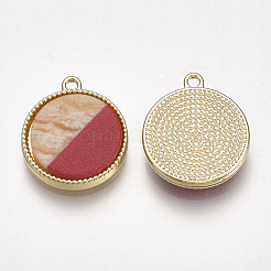 合金ペンダント  ツートン樹脂付き  フラットラウンド  ライトゴールド  レッド  20x17x3mm  穴：2mm&nbsp;PALLOY-T067-14B