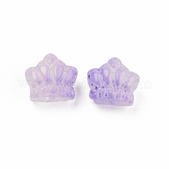 ツートン透明スプレー塗装ガラスビーズ  クラウン  暗い蘭  12x14x8.5mm  穴：1mm&nbsp;GLAA-Q092-02-C01