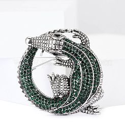 ワニ合金ラインストーンブローチ  プラチナ  エメラルド  53x51mm&nbsp;PW-WGFAD1D-04