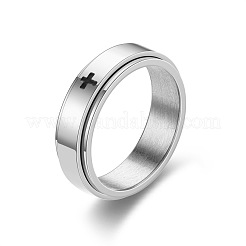 クロス模様 304 ステンレススチール 回転式指輪  ステンレス鋼色  6mm  usサイズ7（17.3mm）&nbsp;FS-WGAA8E6-01
