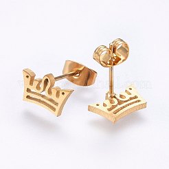 304ステンレススチールジュエリーセット  スタッドピアスとペンダントネックレス  クラウン  ミックスカラー  ネックレス：18.9インチ（48cm）  スタッドピアス：7x11x1.2mm  ピン：0.8mm&nbsp;SJEW-O090-21