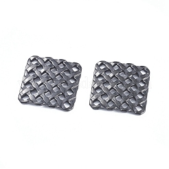 304ステンレススチールフィリグリージョイナーリンク  正方形  模造ラタン編み風  ガンメタ色  31x31x2.6mm  辺の長さ：24x24mm&nbsp;STAS-E481-05B