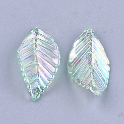 透明なアクリルパーツ  ABカラー  葉  アクアマリン  35x18.5x6.5mm  穴：1.6mm  約600個/500g&nbsp;TACR-T007-03B