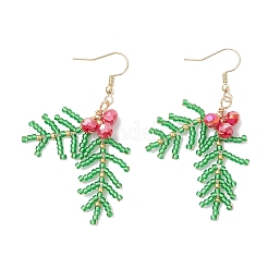 ステンレススチールガラスダングルイヤリング  クリスマスの葉  ゴールドカラー  58x35mm&nbsp;X-EJEW-MZ00573