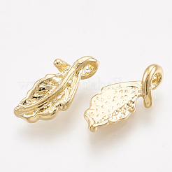 真鍮製チャーム  葉  18KGP本金メッキ  11x5x1mm  穴：1mm&nbsp;X-KK-T035-46