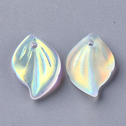 電気メッキガラスチャーム  ABカラーメッキ  艶消し  葉  クリアAB  16x11.5x3.5mm  穴：1.5mm&nbsp;X-GLAA-S054-001C-01