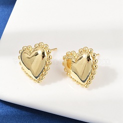 真鍮製スタンドピアス  鉛フリー＆カドミウムフリー  長持ちメッキ  ハート  18KGP本金メッキ  14.5x15mm&nbsp;EJEW-H154-06G