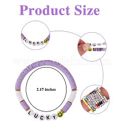 10pcs10スタイル励ましワードポリマークレイヘイシサーファーストレッチブレスレットセットハート  女性のための心を持つ幸運なプレッピーブレスレット  ミックスカラー  内径：2-1/8インチ（5.5cm）&nbsp;BJEW-SW00041