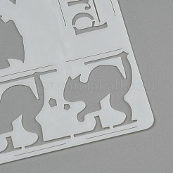 大きなプラスチック製の再利用可能な描画絵画ステンシル テンプレート  スクラップブック、布地、タイル、床、家具、木材の塗装用  ハロウィーン模様  130x140x0.3mm  穴：7mmと7x12mm&nbsp;DIY-F053-25A