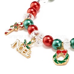 合金エナメルチャーム付きアクリルパールビーズストレッチブレスレット  クリスマスをテーマにした女性用ジュエリー  混合模様  内径：2-1/8インチ（5.5cm）&nbsp;BJEW-JB08292
