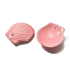 貝殻の形をした磁器製ペンダント  釉薬をかけた3Dホタテ貝のセラミックチャーム  ピンク  36~38x35~37x9~10mm  穴：1.6mm&nbsp;PORC-O003-01B-02