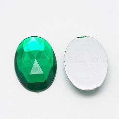 アクリルラインストーンフラットバックカボション  多面カット  底面銀メッキ  オーバル  濃い緑  18x13x4.5mm&nbsp;GACR-Q011-13x18-12