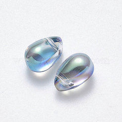 透明スプレー塗装ガラスチャーム  ABカラーメッキ  ティアドロップ  ライトシーグリーン  9x6x6mm  穴：1mm&nbsp;X-GLAA-R211-03-D02