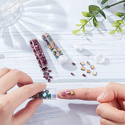 336サイズのガラスシードビーズ2個  2穴  長方形  虹メッキ  4.5~5x2~5.5x2~2.5mm  穴：0.5~0.8mm&nbsp;SEED-NB0001-96
