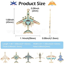 24個6スタイルアロイエナメルペンダント  飛行機チャーム  ゴールドカラー  ミックスカラー  37~43x23~42mm  4個/スタイル&nbsp;ENAM-CJ0007-45