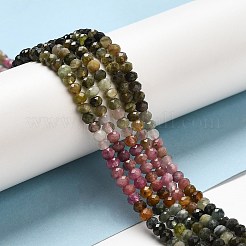 天然のマルチカラートルマリンビーズ連売り  ロンデル  多面カット  グレードA  4x3mm  穴：0.7mm  約134個/連  15.35''（39センチメートル）&nbsp;G-E608-C06