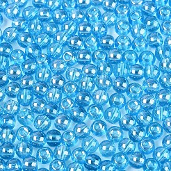 透明ガラスシードビーズ  窓ガラススタイル  ラウンド  ディープスカイブルー  4~4.5mm  穴：1mm  約4090個/ポンド&nbsp;SEED-N007-33A-06