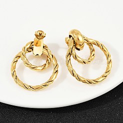 304ステンレススチールツイストダブルリングダングルスタッドピアス  ゴールドカラー  37.5x30mm&nbsp;EJEW-K268-30G