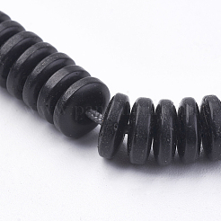 天然石ココナッツビーズ連売り  フラットラウンド  ブラック  10x3mm  穴：1.2mm  約110個/連  12.79インチ（32.5cm）&nbsp;COCO-P002-01-10mm