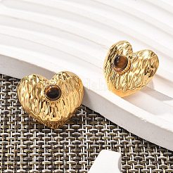 304ステンレススチールタイガーアイスタッドピアス  ハート  18KGP本金メッキ  20.5x23mm&nbsp;EJEW-V016-03G