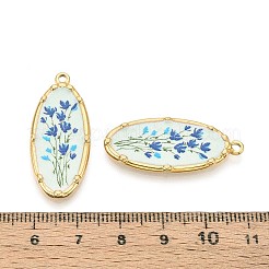 プリントスタイルの304ステンレススチール製オーバル、花柄ペンダント付き  イオンプレーティング（ip）  18KGP本金メッキ  ライトシアン  33.5x14x2.5mm  穴：1.8mm&nbsp;STAS-T071-27A-G