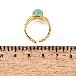304ステンレススチールカフオープンリング  花  ターコイズと  ゴールドカラー  11.5mm  内径：17mm&nbsp;RJEW-D352-02G-01