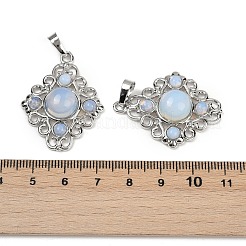 オパールペンダント  真鍮製の金具が付いた菱形のチャーム  ラックめっき  プラチナ  35.5x27x7.5mm  穴：8.5x4.5mm&nbsp;G-Z077-01P-16