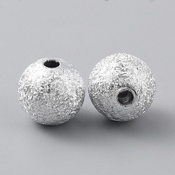不透明なアクリルビーズ  テクスチャラウンド  銀  10mm  穴：2.5mm  50個/袋&nbsp;SACR-WH0008-016C-02