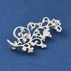 ラックメッキ合金コネクタチャーム  鉛フリー及びカドミウムフリー  花  銀  20x40.5x7mm  穴：2.5mm&nbsp;FIND-C063-09S