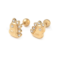 304ステンレススチール製クリスタルラインストーン動物軟骨ピアス  18KGP本金メッキ  恐竜  9x7.5mm&nbsp;SA-CBA1F7E-01G-01