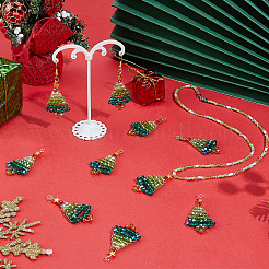 クリスマステーマのガラスペンダント20個  クリスマスツリー  銅線と  ゴールド  多面カット  グリーン  46x25x4.5mm  穴：4mm&nbsp;FIND-SC0020-39