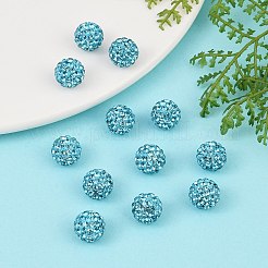 樹脂粘土ラインストーンビーズ  パヴェボールディスコビーズ  グレードA  ラウンド  片穴  アクアマリン  10mm  穴：1mm&nbsp;RB-H258-HD10mm-202