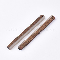 レジン＆ウォールナットウッドのビッグペンダント  長方形/棒  ホワイトスモーク  71.5x6x4mm  穴：1.2mm&nbsp;RESI-T035-02