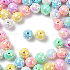 100 個 7 色不透明アクリルビーズ  ABカラーメッキ  ラウンド  ミックスカラー  16x15mm  穴：2.8mm&nbsp;MACR-CJ0001-78