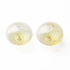 透明な手作り吹きガラスグローブビーズ  縞模様  フラットラウンド  シャンパンイエロー  20~21x13~14mm  穴：1~2mm&nbsp;GLAA-T012-52D
