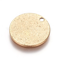イオンプレーティング（IP）304ステンレススチールテクスチャペンダント  フラットラウンド  ゴールドカラー  15x1mm  穴：1.6mm&nbsp;X-STAS-I098-01-15mm-G