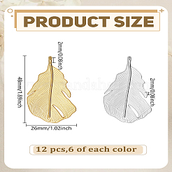 12色のフェザー合金ペンダント2個  48x26x2mm  穴：2mm  ゴールデン＆シルバー  48x26x2mm  穴：2mm  6個/カラー&nbsp;FIND-LP0005-29
