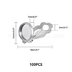変色しない304ステンレススチールのクリップ式イヤリング金具  フラットラウンド  ステンレス鋼色  18x9.5x7mm  穴：3mm  トレイ：8mm&nbsp;LS-STAS-S079-81A