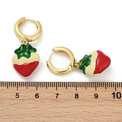 ストロベリー真鍮エナメルフープピアス  ラックめっき  長持ちメッキ  鉛フリー＆カドミウムフリー  18KGP本金メッキ  34.5x15mm&nbsp;EJEW-F895-21B-G