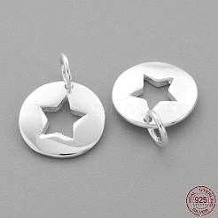 925スターリングシルバーチャーム  スターとフラットラウンド  銀  14.5x11x1.5mm  穴：3mm&nbsp;STER-G011-35