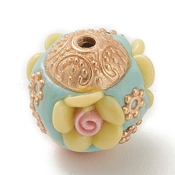 手作りのインドネシアビーズ  合金パーツとレジン  花とロンデル  ミックスカラー  16x16.5x16mm  穴：1.8mm&nbsp;IPDL-B001-01