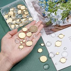 DIYリンク作成キット  フラットラウンド304ステンレススチールカボションコネクタセッティングとハーフラウンド/ドームガラスカボション84個。  18KGP本金メッキ  84個/箱&nbsp;DIY-UN0002-66