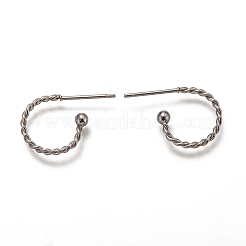 変色しない304ステンレススチールスタッドピアス金具  ハーフフープピアス  ツイストリング  ステンレス鋼色  12.5x18.5x1.2mm  ピン：0.7mm&nbsp;X-STAS-L252-001P