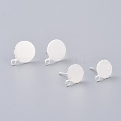 真鍮製スタッドピアスパーツ  ニッケルフリー  長持ちメッキ  ループと925つのスターリングシルバーピン付き  フラットラウンド  銀  13.3x10x0.5mm  ピン：0.6mm&nbsp;KK-H102-07S