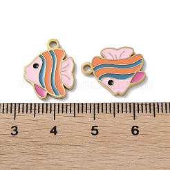 イオンプレーティング（IP）304ステンレスペンダント  エナメル  魚のチャーム  ゴールドカラー  16x13x1.5mm  穴：1.8mm&nbsp;LS-STAS-C083-10G-02