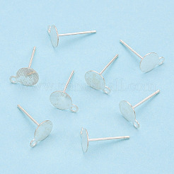 925スターリングシルバースタッドピアスのセッティング  水平ループ付き  フラットパッド  s925スタンプあり  銀  8x6mm  穴：1.2mm  ピン：0.7mm&nbsp;STER-T005-02A