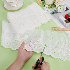 5ヤードの綿刺繍フラワーレースリボン  布のDIY装飾用  ホワイト  8-1/8インチ（205mm）&nbsp;OCOR-MA0001-29A
