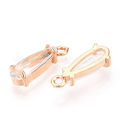 カット加工ガラスペンダント  金色の真鍮のオープンバックセッティング  ティアドロップ  ホワイト  14.5x4.5x4mm  穴：1.2mm&nbsp;X1-GLAA-T010-004J
