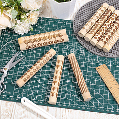 10個 10スタイル 木製ハンドル 粘土テクスチャローラー  陶器ツール  混合図形  111x16mm  1個/スタイル&nbsp;TOOL-ME0001-12
