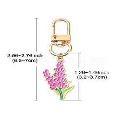 合金エナメルの花のペンダントの装飾  合金回転式ナスカン付き  モーブ  65mm  ペンダント：32mm&nbsp;HJEW-YW00023-01